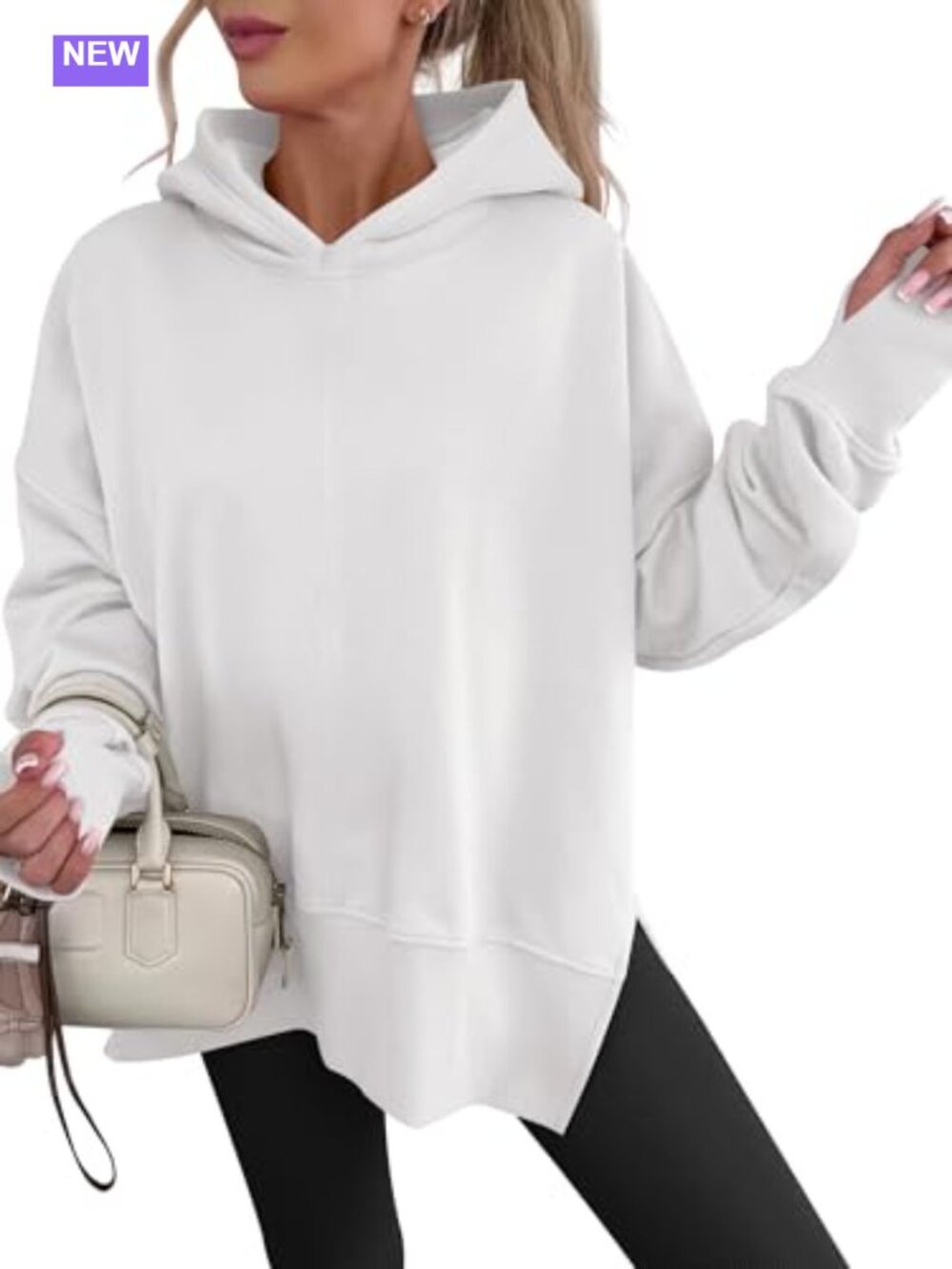 Oversized Pullover Hoodie with Thumb Hole Cuffs and Side Slits